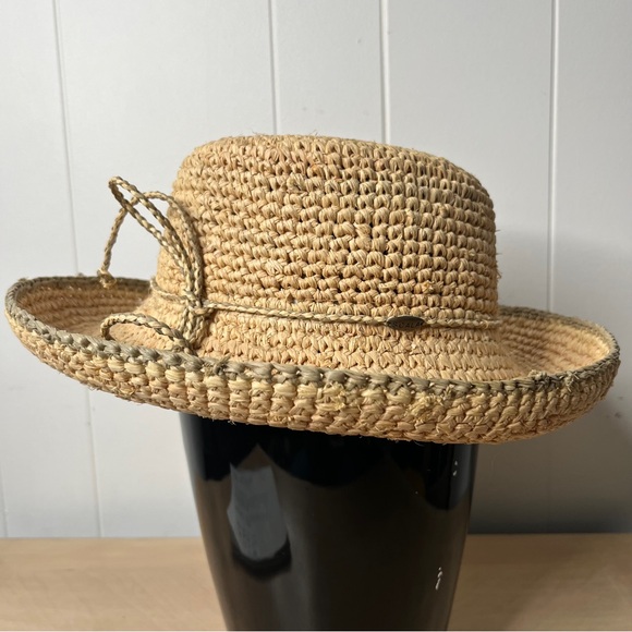Scala Straw Sun Hat with Bow Accent rolled brim summer beach pool garden - Picture 1 of 9